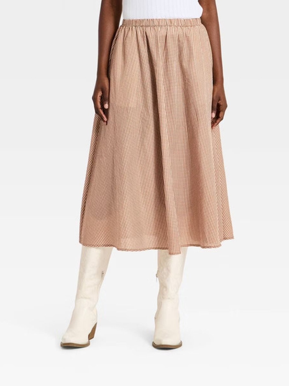 a new day Tan Gingham Midi A-Line Skirt